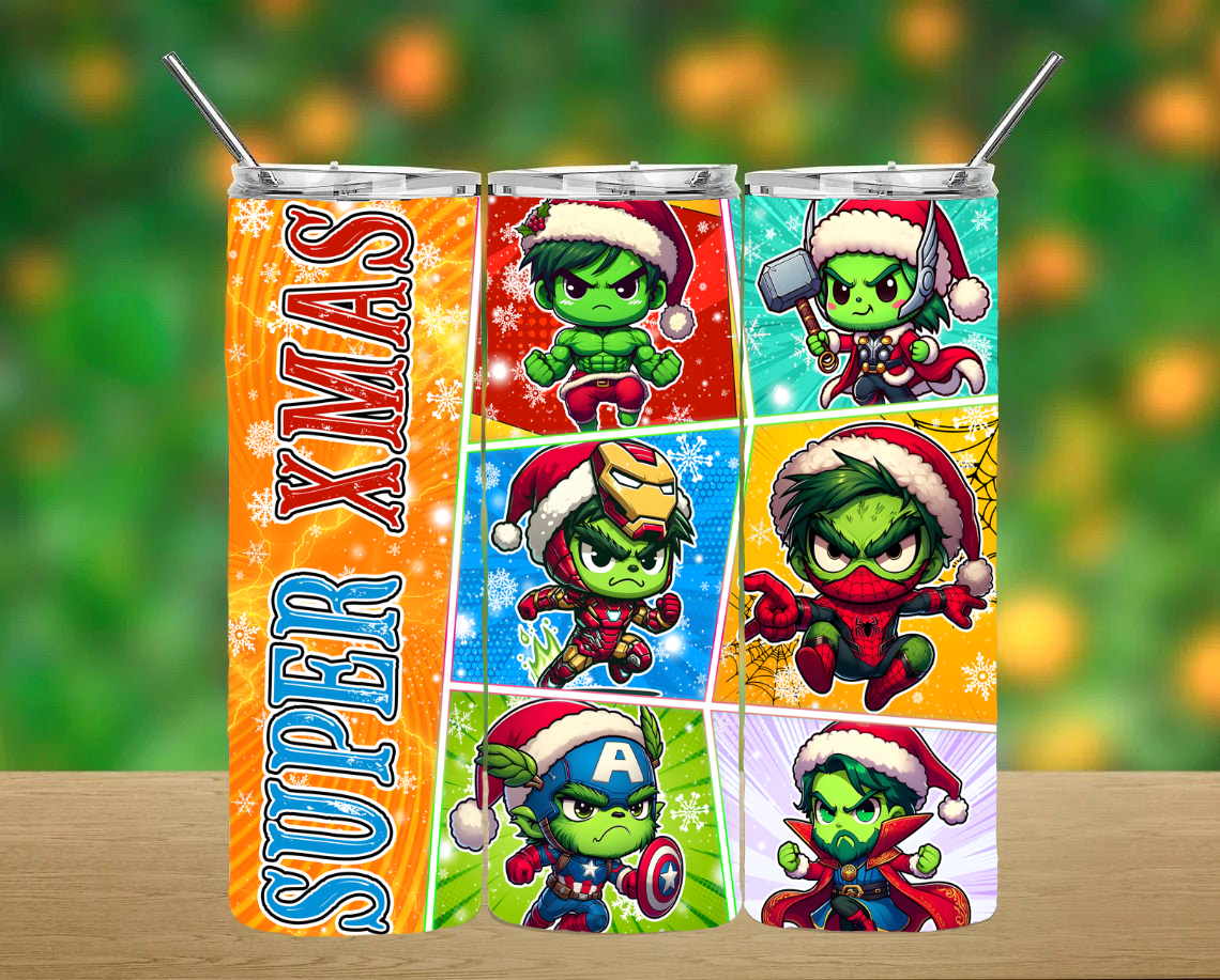 Christmas Grinchy Superhero Tumbler