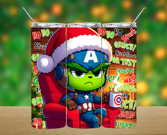 Christmas Grinchy Captain America Tumbler