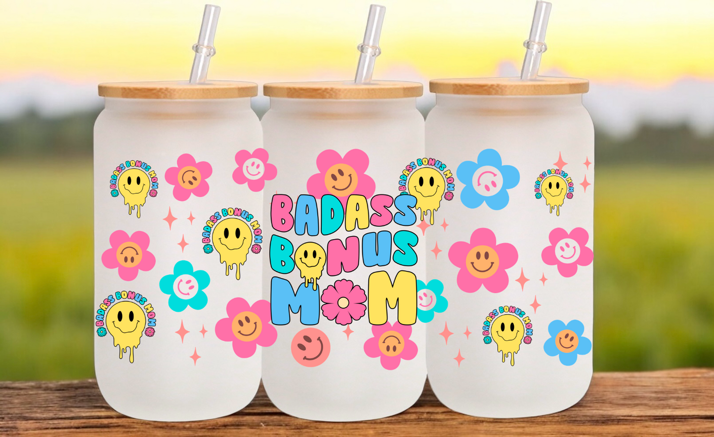 Badass Bonus Mom Glass Cup
