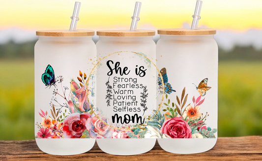 She is Mom Glass Cup
